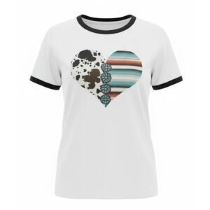 NWT | Anvil Lightweight White Ringer Tee w/ Heart | Women's L